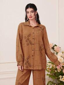 Mulvari 印花襯衫和闊腿褲 - 棕色 - 查看 3