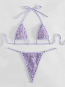 SHEIN Swim Summer Cut Out Halter Neck Tie Side Bikini Set - Purple - View 6