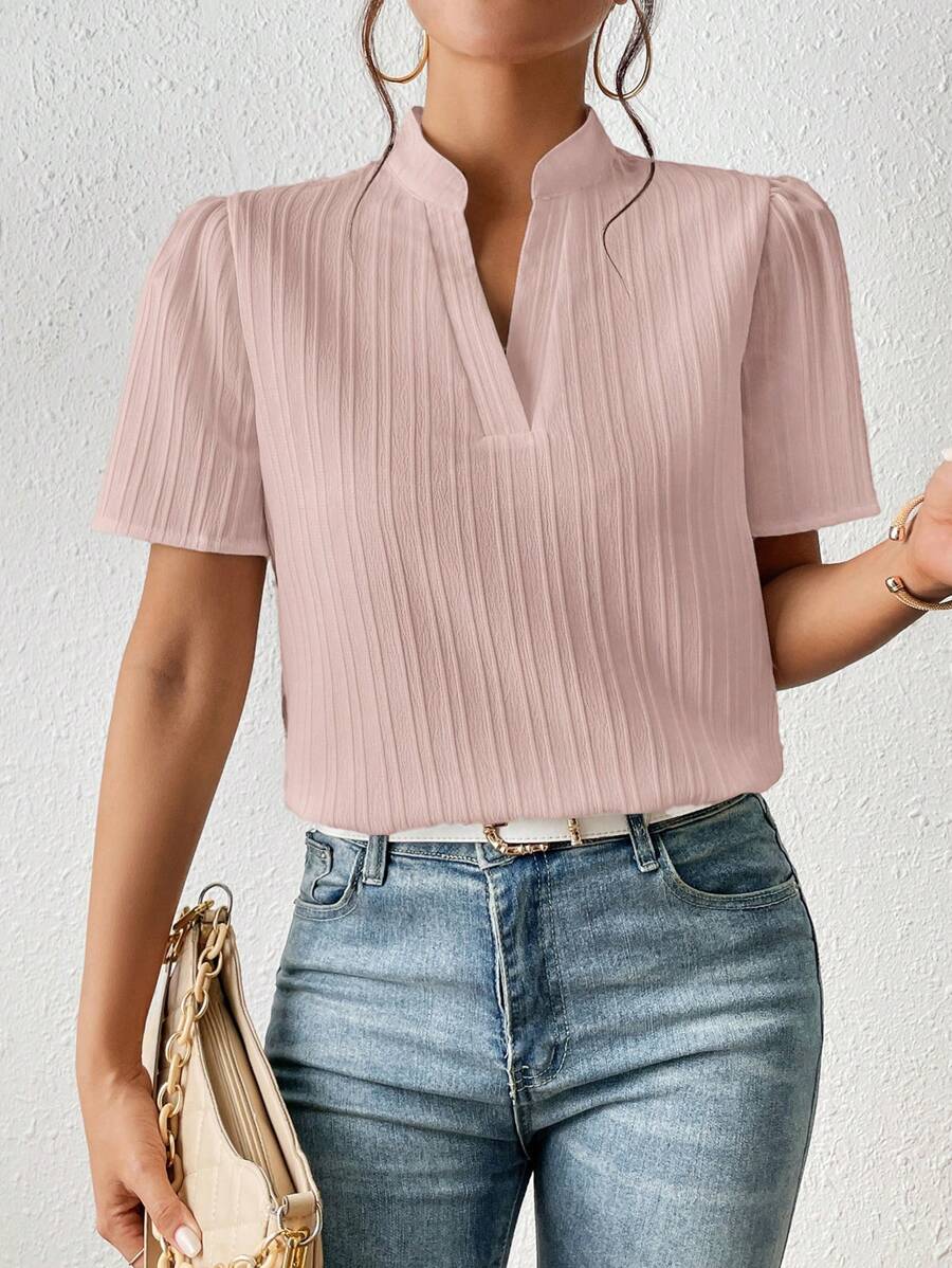 SHEIN Frenchy Áo sơ mi nữ màu trơn Giải trí - Hồng - Xem 1