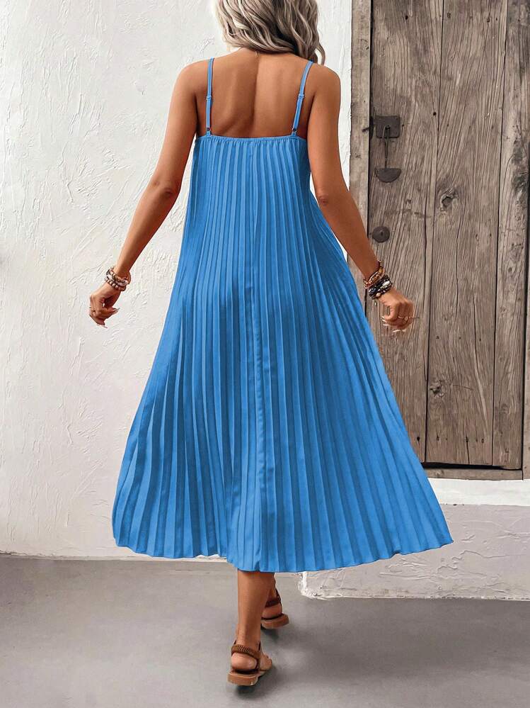 Chiquease คามีเดรส สีพื้น ชายพลีท ไม่มีเข็มขัด - สีน้ำเงิน - ดู 2