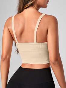 Easithlete Cross Neck Open Back Athletic Cami Top Fitted Shirt Workout Cami Top - Apricot - View 4