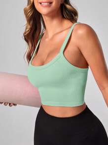 Easithlete Đồ đan Ribbed Áo thể thao ngắn - Màu xanh Bạc hà - Xem 2