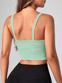 Easithlete Đồ đan Ribbed Áo thể thao ngắn - Màu xanh Bạc hà - Xem 3