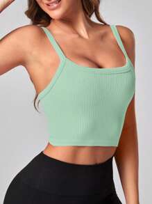 Easithlete Đồ đan Ribbed Áo thể thao ngắn - Màu xanh Bạc hà - Xem 4