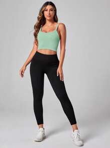 Easithlete Đồ đan Ribbed Áo thể thao ngắn - Màu xanh Bạc hà - Xem 5