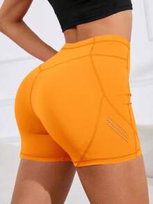 Yoga Basic Quần Shorts Thể thao Nữ Túi màu trơn - trái cam - Xem 3