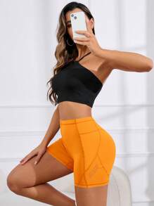 Yoga Basic Quần Shorts Thể thao Nữ Túi màu trơn - trái cam - Xem 4