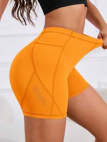 Yoga Basic Quần Shorts Thể thao Nữ Túi màu trơn - trái cam - Xem 5
