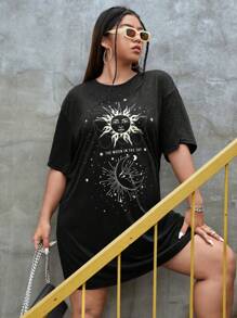 SHEIN EZwear Đầm Plus Size Thiên hà Giải trí - màu đen - Xem 5