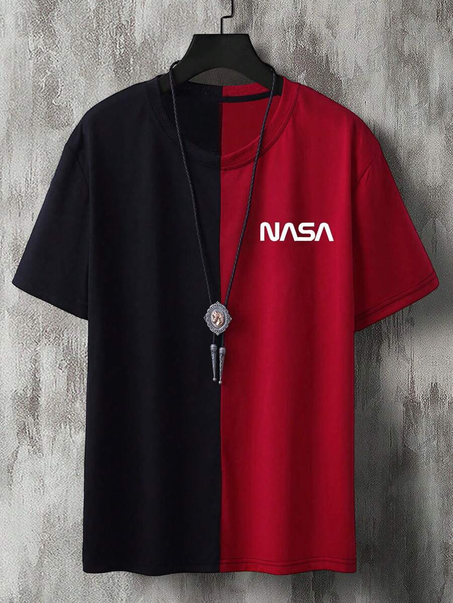 Manfinity Homme Men Plus Letter Graphic Two Tone Tee - Multicolor - View 1