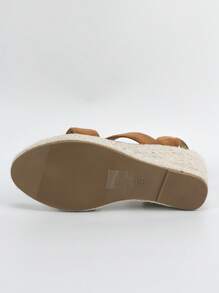 度假棕色涼鞋適用於女士雙色仿麂皮編織踝帶坡跟涼鞋 - 棕色 - 查看 4