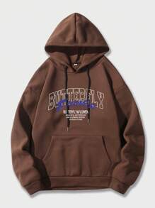 ROMWE MEN 男士蝴蝶印花帶帽保暖連帽衫 - 咖啡棕 - 查看 2