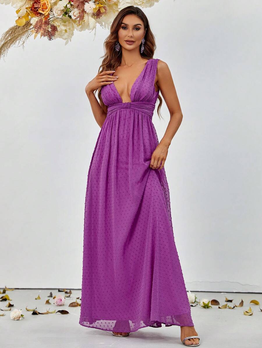 圓點深V領網紗覆蓋洋裝