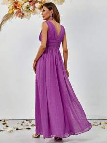 圓點深V領網紗覆蓋洋裝