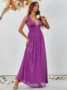 圓點深V領網紗覆蓋洋裝