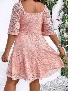 Celure Đầm Plus Size Trọn gói màu trơn Thanh lịch - Hồng - Xem 2