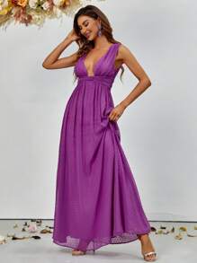 圓點深V領網紗覆蓋洋裝