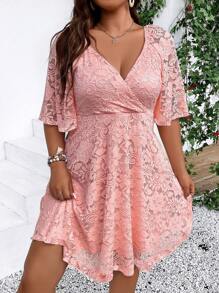 Celure Đầm Plus Size Trọn gói màu trơn Thanh lịch - Hồng - Xem 6