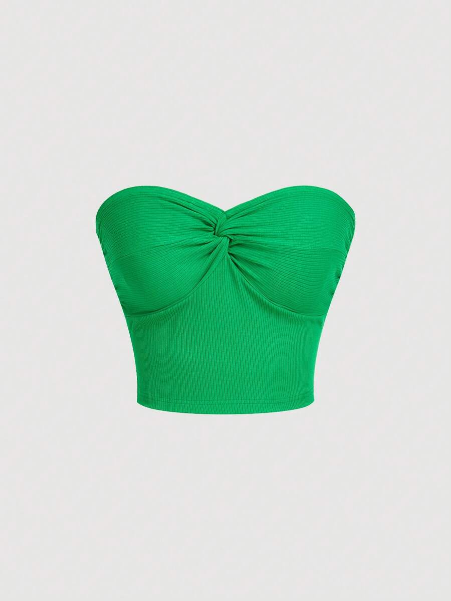 SHEIN MOD 前扭結抹胸上衣 - 綠色 - 查看 1