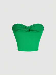 SHEIN MOD 前扭結抹胸上衣 - 綠色 - 查看 2