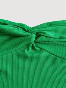 SHEIN MOD 前扭結抹胸上衣 - 綠色 - 查看 3