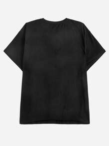 SHEIN EZwear Áo thun họa tiết bướm và chữ cỡ lớn cho mùa hè - màu đen - Xem 2