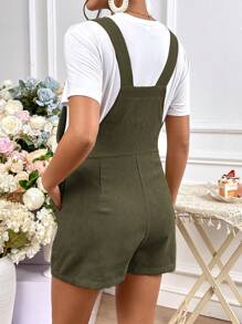 SHEIN 孕婦素色背帶連體短褲不帶T恤 - 軍綠色 - 查看 2