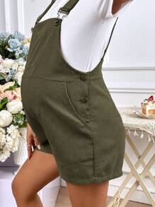 SHEIN 孕婦素色背帶連體短褲不帶T恤 - 軍綠色 - 查看 5