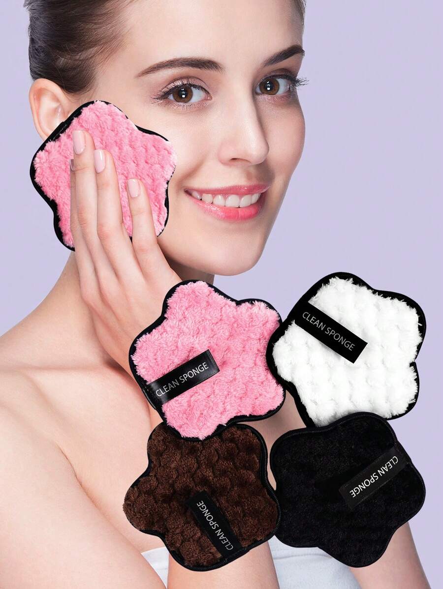 4Pcs Flower Shaped Makeup Remover Puff  Soft Skin Makeup Remover Facial Sponge - Multicolor - View 1