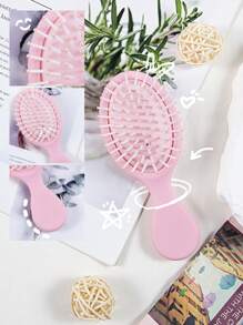 Cushion Hair Brush, 1Pc Plastic Cartoon Cute Daily Mini Fine Teeth Frosted Portable Reusable Durable Detangling Hair Comb,Back To School,Travel Holiday Essentials,Hair Accessories For Women - Pink - View 1