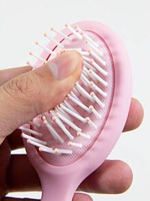 Cushion Hair Brush, 1Pc Plastic Cartoon Cute Daily Mini Fine Teeth Frosted Portable Reusable Durable Detangling Hair Comb,Back To School,Travel Holiday Essentials,Hair Accessories For Women - Pink - View 5