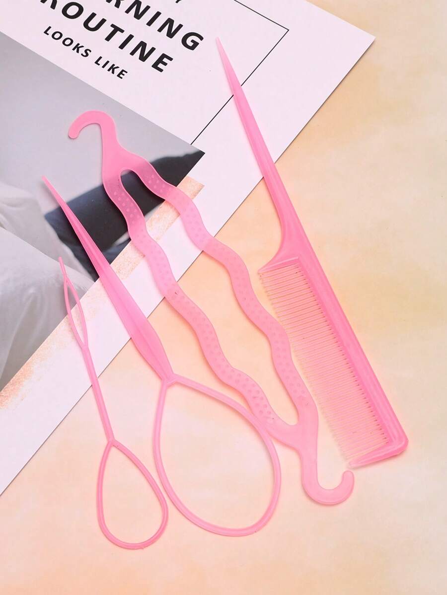 可重複使用頭髮編織工具，1 套休閒粉色腹肌編織工具DIY造型工具套裝尾發工具用於髮型設計 - 粉色 - 查看 1