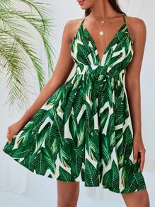 SHEIN VCAY Đầm Lộ Lưng Hội Chữ thập Nhiệt đới Boho - Nhiều màu - Xem 2