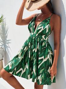 SHEIN VCAY Đầm Lộ Lưng Hội Chữ thập Nhiệt đới Boho - Nhiều màu - Xem 3