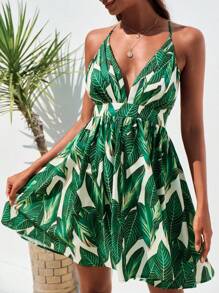 SHEIN VCAY Đầm Lộ Lưng Hội Chữ thập Nhiệt đới Boho - Nhiều màu - Xem 6