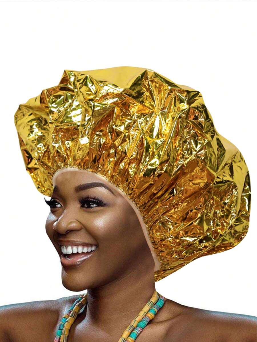 染髮帽，1入組金色錫紙帽適合脫毛帽，烤油帽乾濕發帽子適合燙髮 - 金色 - 查看 1