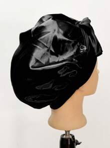 Hair Cap,1Pc Hair Care Sleep Satin Bonnet With Strap Nightcap Hair Care Cap Beauty Salon Hat Chemotherapy Cap Wash Cap - Black - View 5