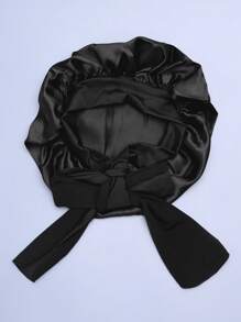 Hair Cap,1Pc Hair Care Sleep Satin Bonnet With Strap Nightcap Hair Care Cap Beauty Salon Hat Chemotherapy Cap Wash Cap - Black - View 9