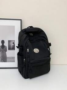 Cartoon Patch Decor Casual Daypack Zipper Black Preppy School Backpack College Bag Back To School Laptop Backpack For School Large Backpack For Travel Commute Lightweight - Black - View 2