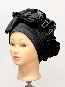 Hair Cap,1Pc Hair Care Sleep Satin Bonnet With Strap Nightcap Hair Care Cap Beauty Salon Hat Chemotherapy Cap Wash Cap - Black - View 16