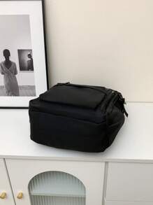 Cartoon Patch Decor Casual Daypack Zipper Black Preppy School Backpack College Bag Back To School Laptop Backpack For School Large Backpack For Travel Commute Lightweight - Black - View 3