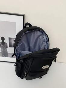 Cartoon Patch Decor Casual Daypack Zipper Black Preppy School Backpack College Bag Back To School Laptop Backpack For School Large Backpack For Travel Commute Lightweight - Black - View 4