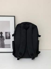 Cartoon Patch Decor Casual Daypack Zipper Black Preppy School Backpack College Bag Back To School Laptop Backpack For School Large Backpack For Travel Commute Lightweight - Black - View 5