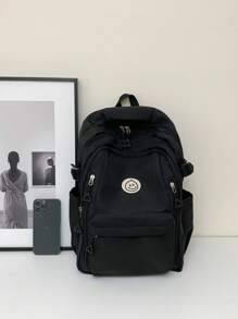 Cartoon Patch Decor Casual Daypack Zipper Black Preppy School Backpack College Bag Back To School Laptop Backpack For School Large Backpack For Travel Commute Lightweight - Black - View 6