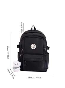 Cartoon Patch Decor Casual Daypack Zipper Black Preppy School Backpack College Bag Back To School Laptop Backpack For School Large Backpack For Travel Commute Lightweight - Black - View 7