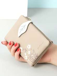 2023 New Women's Short Sweet Flower Print Zipper Folding Wallet For Women Wallet Purse Wallet Small Wallet - Apricot - View 2