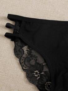 Women's Elegant High Stretch Knitted Fabric Lace Trim Briefs Multi-Color Plain Cut Out Underwear Set - Multicolor - View 5