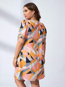 SHEIN LUNE Plus Geo Print Dual Pocket Dress - Multicolor - View 3