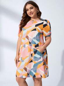 SHEIN LUNE Plus Geo Print Dual Pocket Dress - Multicolor - View 4