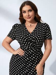 SHEIN Clasi Vestido bajo cruzado con estampado de lunares - Blanco y Negro - Ver 6